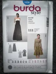 Burda 6996 Sewing Pattern Fitted Formal Dress Short Pleated/Long Gathered UNCUT