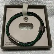 LA Rocks Woven Faux Leather Double Strand 8” Bracelet Magnetic Stainless Clasp
