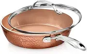 GOTHAM STEEL 2619 Hammered Copper Collection – 10” Nonstick Fry Pan with Lid, Premium Cookware, Aluminum Composition with Induction Plate for Even Heating, Dishwasher & Oven Safe Large