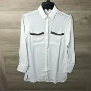 Venus Womens Size 6 White Button Front Tunic Top Gem Pocket NEW