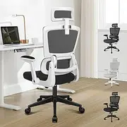 [ALFORDSON] White Ergonomic Executive Office Chair with Built-in Lumbar Support & Tall Backrest, Mesh Office Chair Swivel Computer Chair with Tilt & Height Adjustment, Mesh Fabric Racing Chair