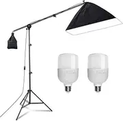 Abeststudio Photography Studio Softbox Lighting Kit Boom Arm Professional LED 2X 25W Continuous Light Bulb 2M Light Stand with Carrying Bag for Photo Shooting Video Portrait Equipment
