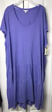 Terra & Sky Plus Sz 2X 20W Tiered Maxi Dress Knit Jacaranda Purple Pockets NEW