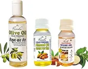 Roseka cold pressed Olive oil 100 ML ,Almond Oil 50 ML, Seasame oil 50 MLCombo set 100% Pure, Natural & Undiluted Refreshing Pack of 3