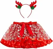 [BEBAOVO] Girl Christmas Tutu Skirt with Elk Headband, Christmas Dress with Xmas Tree/Santa Hat/Snow for Toddler Kids Girl Gift