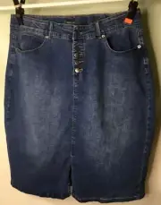 AUTOGRAPH MID WASH BLUE DENIM “BUTTON” STRETCH SKIRT SIZE 26 ALL NEW
