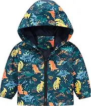 [KEOYA] Toddler Baby Boys Jackets Cute Cartoon Print Zip Jacket Lightweight Windbreaker Hooded Coat Outwear