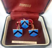 Vintage Oxford Air Training School/CSE Enamel Hard Gold Pl Cufflinks Tie Pin Set