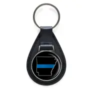 Thin Blue Line Arkansas State Black Leather Keychain Silver Keyring Military