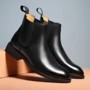 Men's Handmade Leather Pointed Toe Chelsea Ankle High Top Business Formal Boots