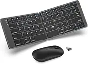 Foldable Keyboard and Mouse, EDJO Folding Wireless Keyboard Mouse Combo with Phone Holder, 2.4G Wireless and Bluetooth, USB-C Rechargeable Portable Combo for iOS Android Windows Mac OS