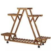 Fin Mobile Large Triangle Wooden Shelf Plant Stand Corner Flower Rack Indoor Outdoor