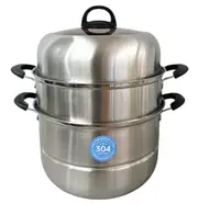 34cm 3-Tier Stainless Steel Food Steamer with Glass Lid – Durable & Multi-Layer Cooking Pot
