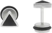 [JSEA] Black Enamel 6 8mm Stainless Steel Triangle Square Stud Earrings Silver Women Men Studs Screw Back Hypoallergenic