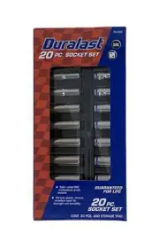 Duralast 20PC Socket Set + Storage Tray (70-333) - 1/4 Drive, SAE, 6 Point