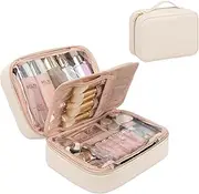 [Relavel] Cosmetic Bag, Toiletry Bag, Women's Travel Cosmetic Organiser Bag, Waterproof Make-up Bag, Make-up Bag with Make-up Brush Compartment, Beige, 25×10×18cm, Travel