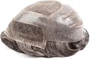 Herren Perücken Toupee for Men, Swiss Lace Front and PU Men Toupee Natural Hairline 8x10" Male Hair Prosthesis Breathable Human Hair Replacement System Men's Wigs(30mm Wave) Perücke Herren
