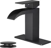 Matte Black Bathroom Faucet Waterfall w/ Drain & Deck Plate. NEW!