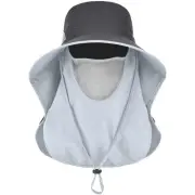 UPF 50+ Sun Protection Cap Wide Brim Fishing Hat with Face & Neck Flap Dark Gray