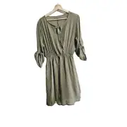 Alex & Parker Roll Tab Drawstring Waist Dress Size Large Safari Green New