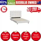 Bed Frame King Single Tufted Bedhead Boucle Fabric White