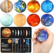 Pllieay 16PCS Solar System Planets Toys for Kids - Space Eight Planets Bouncy Balls + Planetary Flashcards for Party Favors, Educational and Space Toys