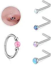 [Zolure] Nose Rings Hoop Double Hoops Nose Ring for Women Men CZ Opal 18G Hinged Piercing Jewelry Clicker Septum Conch Helix Earrings Rook Tragus Daith Lip