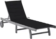 Acacia Wood Patio Lounger Folding Recliner, Outdoor Lawn Chair & Comfortable Cushion - Gravity Reclining Lounge for Camping, Beach, or Balcony