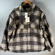 Thread & Supply Women's XL Loose Oversized Plaid Fleece Shacket Shirt Jacket