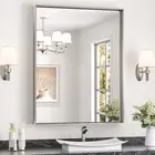 Brushed Nickel Bathroom Mirror for Wall 28 X 36 In, Rectangular Metal Framed Sil