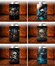 One pc Foldable Can Cooler, Stubby Holder-Floral Scull