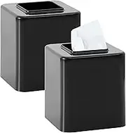 Youngever 2 Pack Tissue Box Covers, Plastic Square Tissue Box Holders, Square Napkin Box Holders (Black)