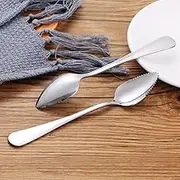 2Pcs Silver Grapefruit Spoon Stainless Steel Fruit Spoon, Stainless Steel Spoon, Serrated Edge Ice Cream Scrape Cut Spoons For Fruit Dessert Cheese Vegetables Kitchen Tool with Non-stick Plating