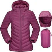 [CAMEL CROWN] Women's Down Jackets Lightweight Puffer Jackets Packable Quilted Winter Coat Hooded Outerwear With Chest Pocket Purple S, Purple-detachable, Small