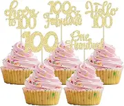 30Pcs Happy 100th Birthday Cupcake Toppers Gold Glitter One Hundred Cheers to 100 Years Old Birthday Cupcake Picks for 100th Birthday Anniversary Party Cake Decorations