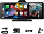 10 Inches Portable Carplay V30S | Apple Carplay+Android Auto with Dash Cam | 4K Front Camera+1080p Rear Camera | FM, Screen Split Mode | 32GB TF Card Included