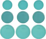 [Pyrex] Turquoise (3) 7200-PC, (3) 7201-PC, & (3) 7402-PC Round Plastic Food Storage Replacement Lids, Made in USA