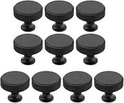 10 Pack Matte Black Knurled Cabinet Knobs Round Kitchen Cabinet Pulls for Drawer Dresser, Cupboard and Wardrobe
