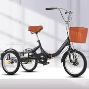 16inch 3 Wheels Bicycle with Vegetable Basket,Adjustable Cruiser Tricycle,Rickshaw Pedal Tricycle for Traveling and Hanging Out,Pneumatic tire Spoke Wheels,Folding Adult trikes