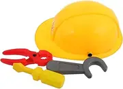 Abaodam 1 Set Construction Tool with Realistic Pliers Screwdriver Wrench Educational Role Play Kit with Hard Hat for Hands Learning Creative Imaginative Play