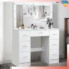 Modern Dressing Table Makeup with Large LED Lighted Mirror 7 Dressing Dresser