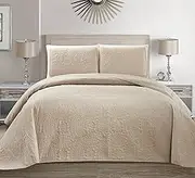 Linen Plus Collection 3 Pieces Full/Queen Over Size Embossed Coverlet Bedspread Set Solid Beige/Khaki 106" x 100" New