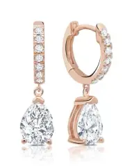 Authentic CRISLU Small Pear-shape Huggie Drop Earrings in Rose Gold