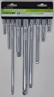 Pittsburgh 9 Piece Wobble Extension Set 1/4in. 3/8in. 1/2in. Drive 67971 61278