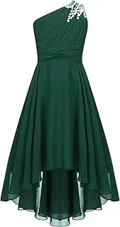 [winying] Flower Girl Dress for Wedding Kids Sparkly One Shoulder Ruched High Low A Line Maxi Summer Dress