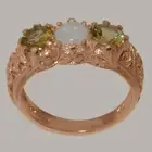 18k Rose Gold Natural Opal & Peridot Womens Trilogy Ring