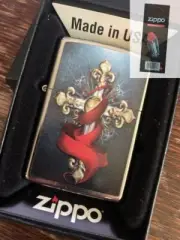 Zippo 203444 Cross Wrapped in Red Ribbon Chrome Lighter + FLINT PACK