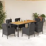 7 Piece Garden Dining Set with Cushions Black Poly Rattan, Furniture Sets, Patio Furniture