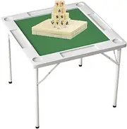 35" Folding Mahjong Table, Portable Square Domino Tables with 4 Cup Holder and Chip Trays, Folding Card Table for Indoor Outdoor Game, Card Poker, Puzzle