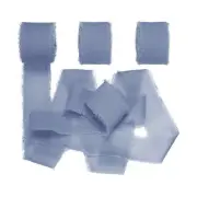 1" x 7Yd Chiffon Silk Ribbon, 3 Rolls Handmade Fringe Fabric for Gift, Jean Blue